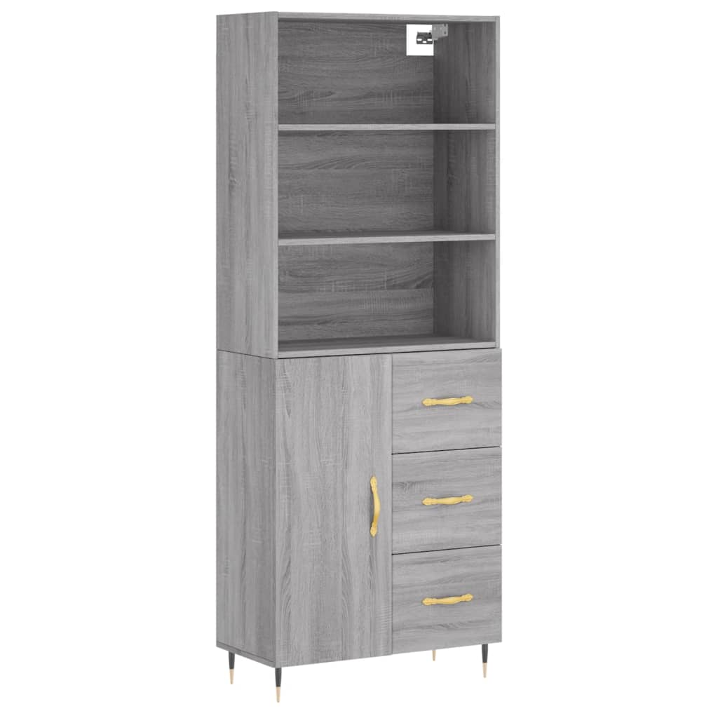 Chest of drawers, grey oak, 69.5x34x180cm, engineered wood