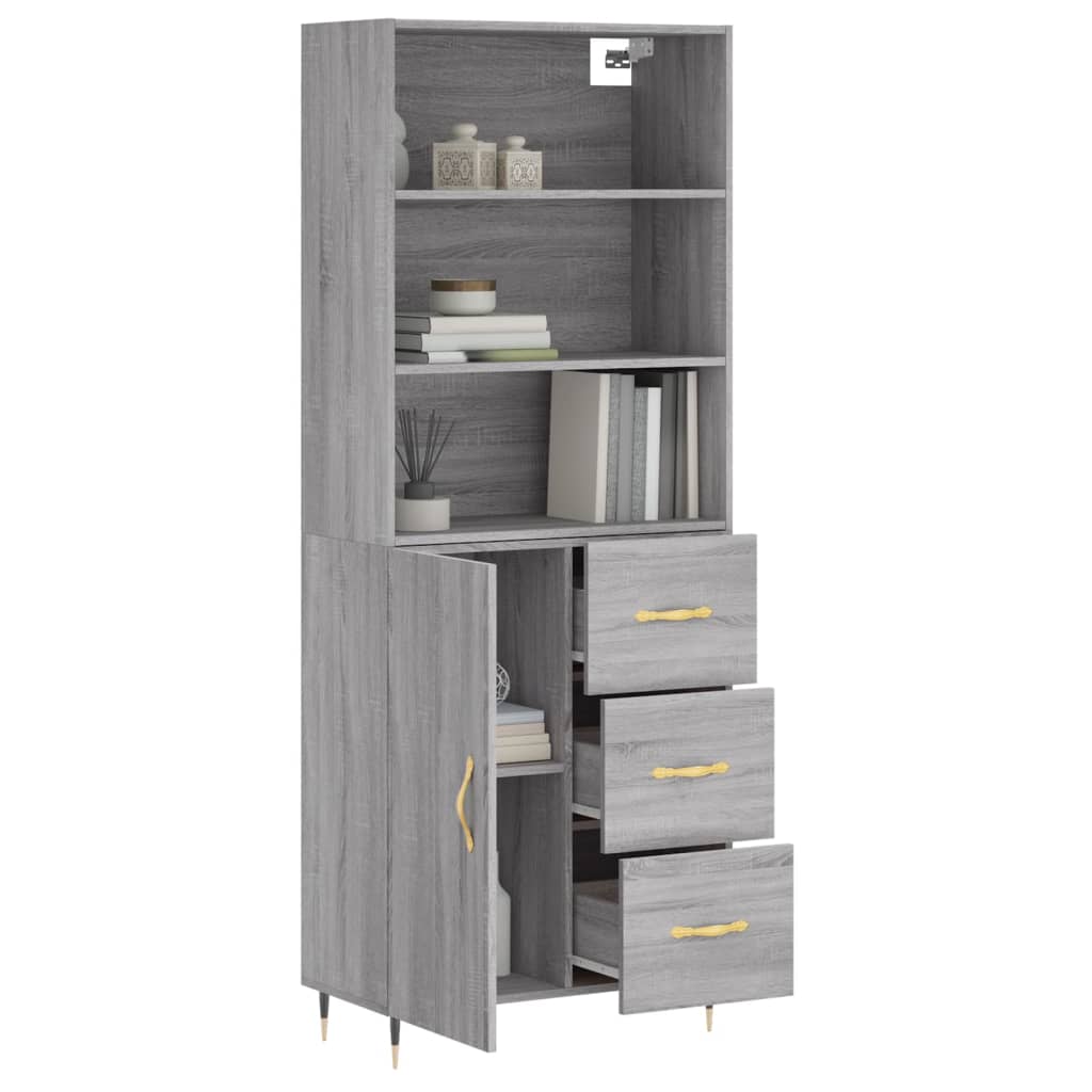 Chest of drawers, grey oak, 69.5x34x180cm, engineered wood