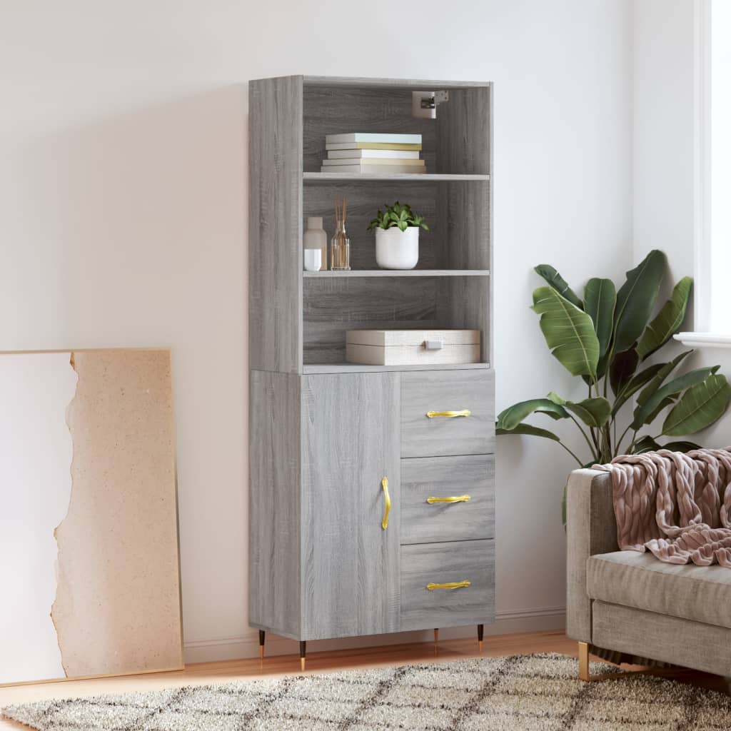 Chest of drawers, grey oak, 69.5x34x180cm, engineered wood
