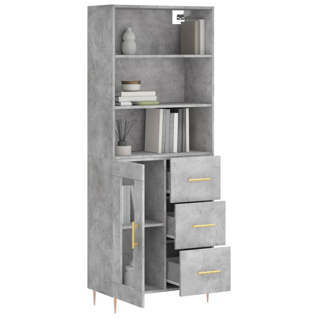 Chest of drawers, concrete grey, 69.5x34x180cm, engineered wood
