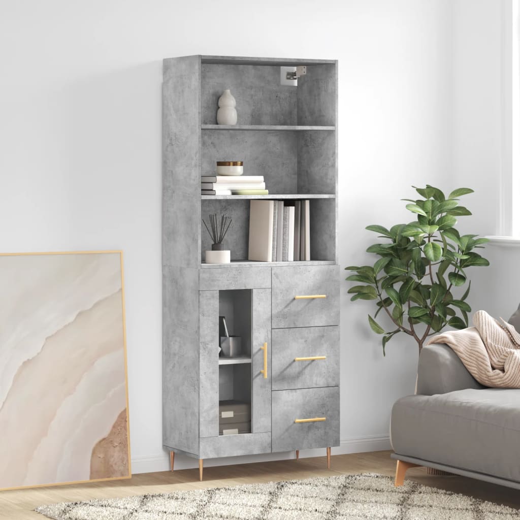 Chest of drawers, concrete grey, 69.5x34x180cm, engineered wood