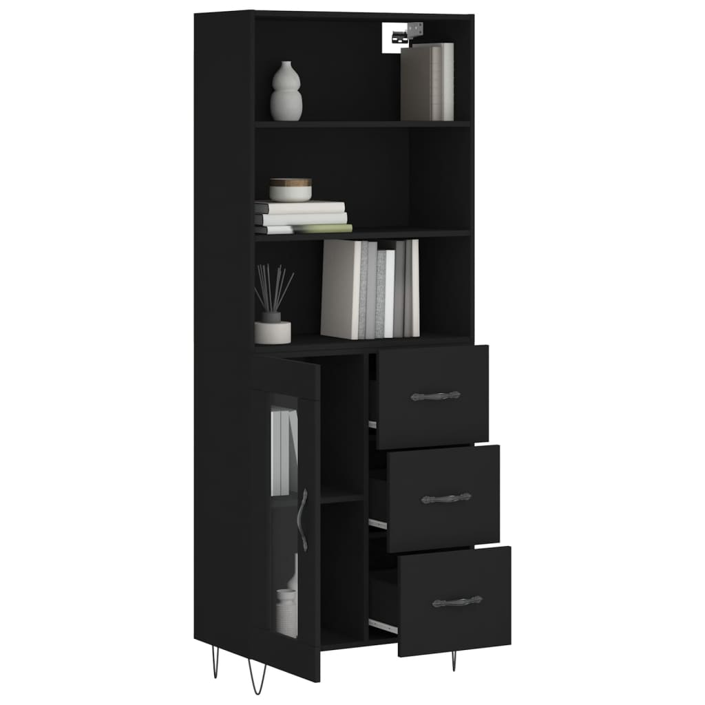 Chest of drawers, black, 69.5x34x180cm, engineered wood