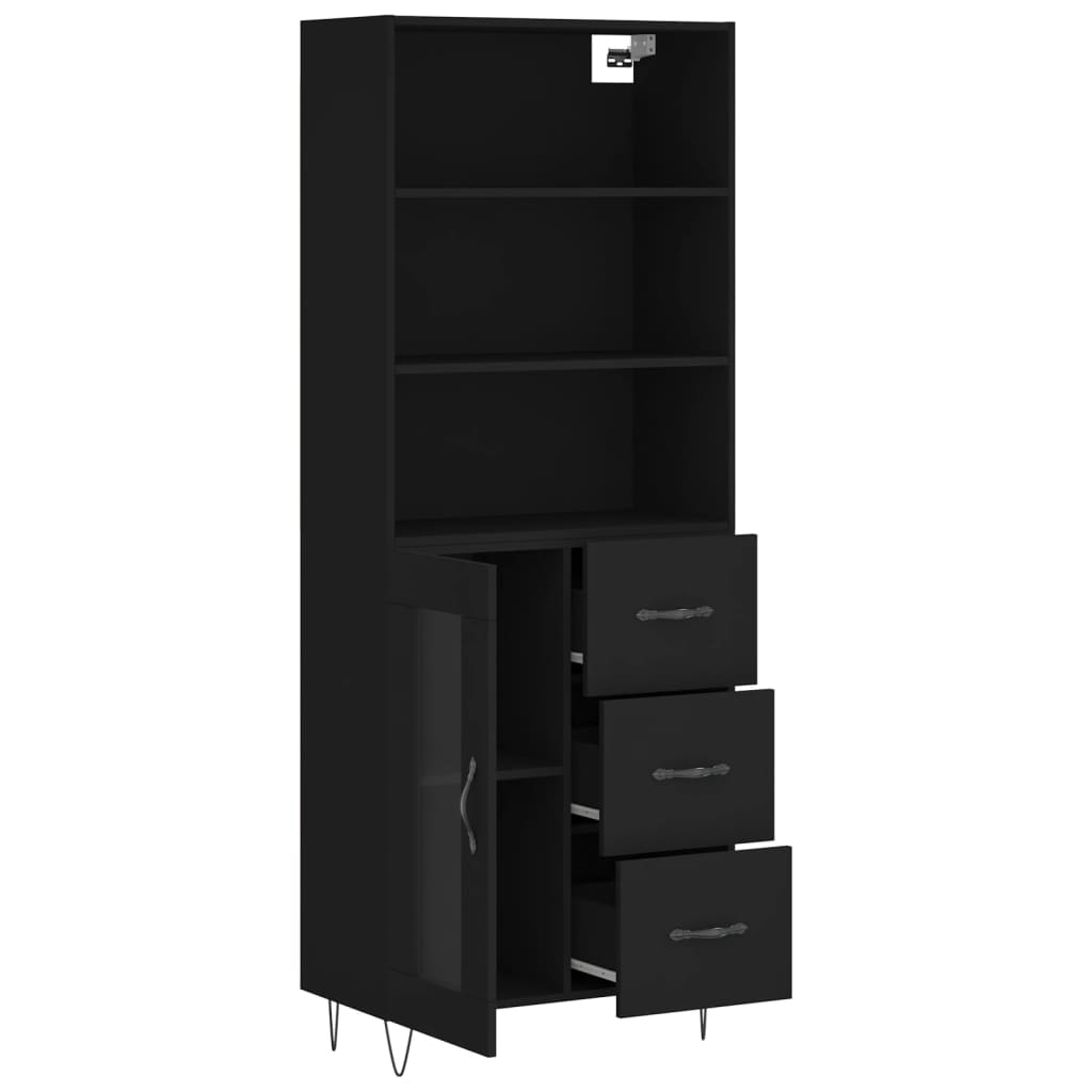 Chest of drawers, black, 69.5x34x180cm, engineered wood