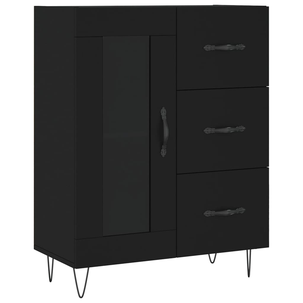 Chest of drawers, black, 69.5x34x180cm, engineered wood