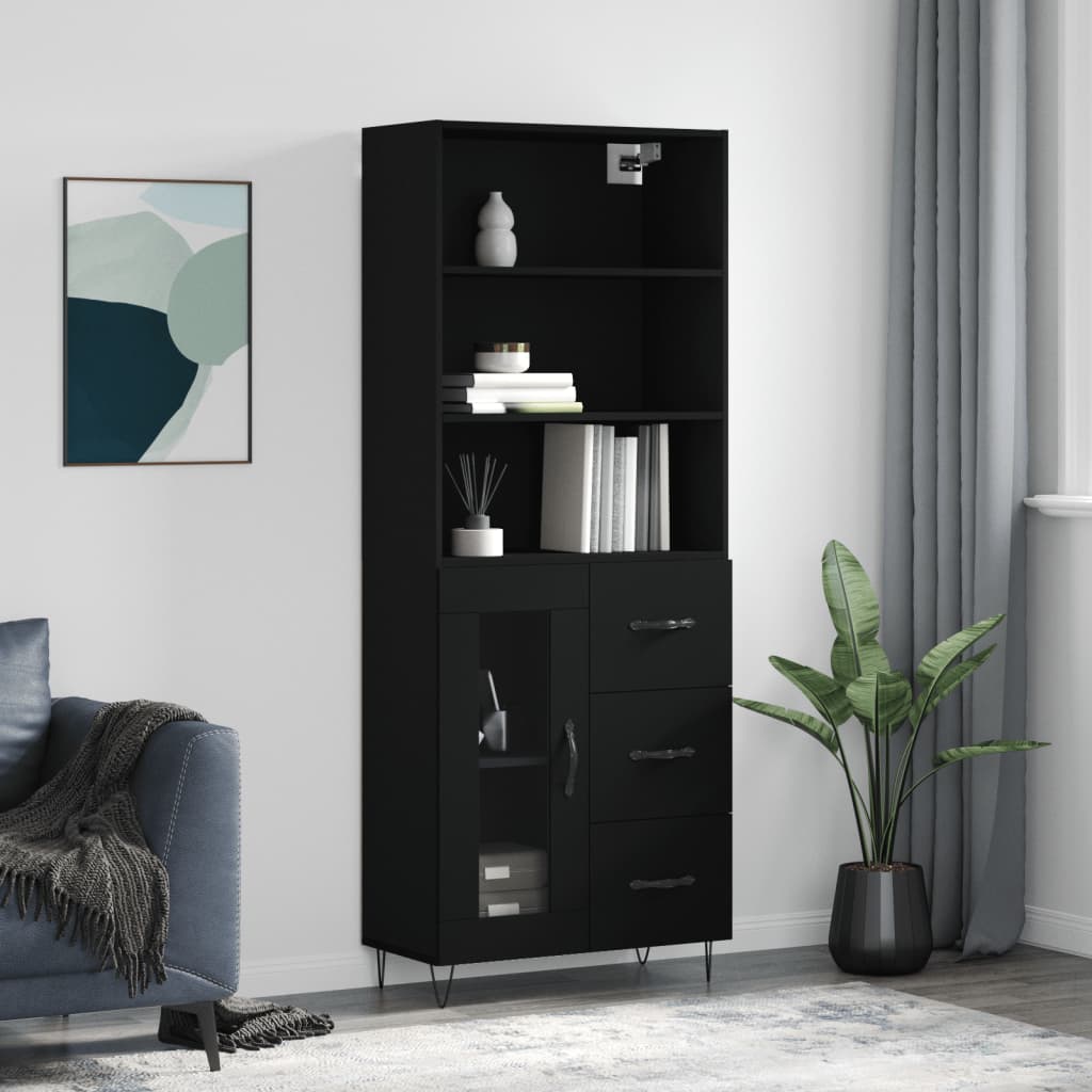 Chest of drawers, black, 69.5x34x180cm, engineered wood
