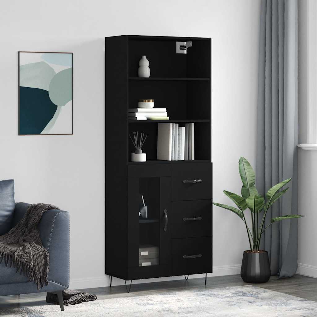 Chest of drawers, black, 69.5x34x180cm, engineered wood
