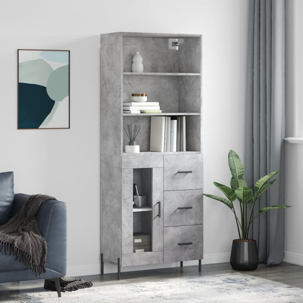 Chest of drawers, concrete grey, 69.5x34x180cm, engineered wood