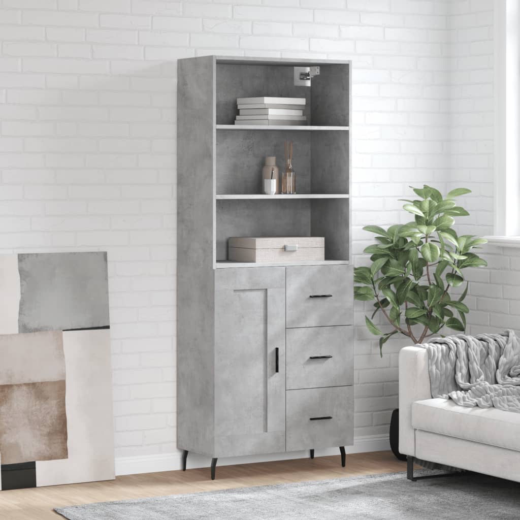 Chest of drawers, concrete grey, 69.5x34x180cm, engineered wood
