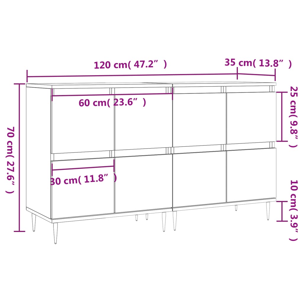 Bedside tables, 2 pcs., grey oak, engineered wood