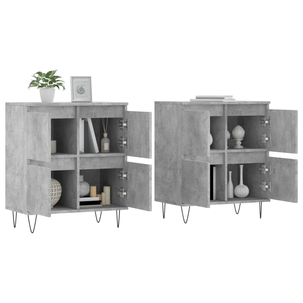 Side cabinets, 2 pcs., concrete grey, engineered wood
