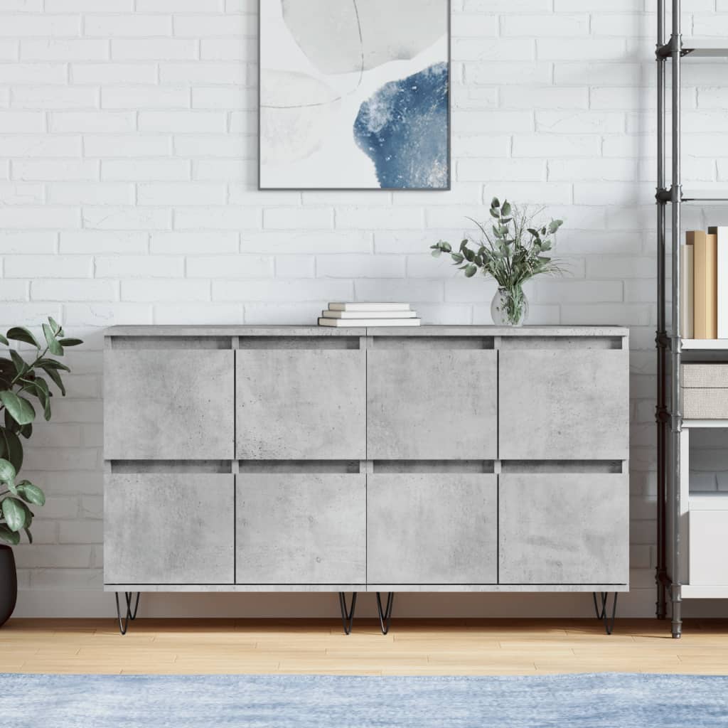 Side cabinets, 2 pcs., concrete grey, engineered wood