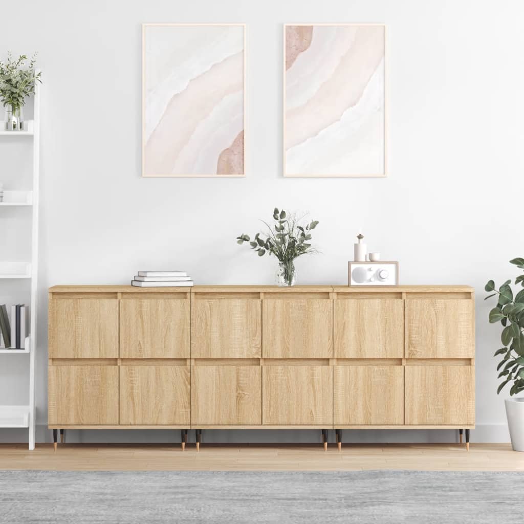Side cabinets, 3 pcs., smoky oak, engineered wood
