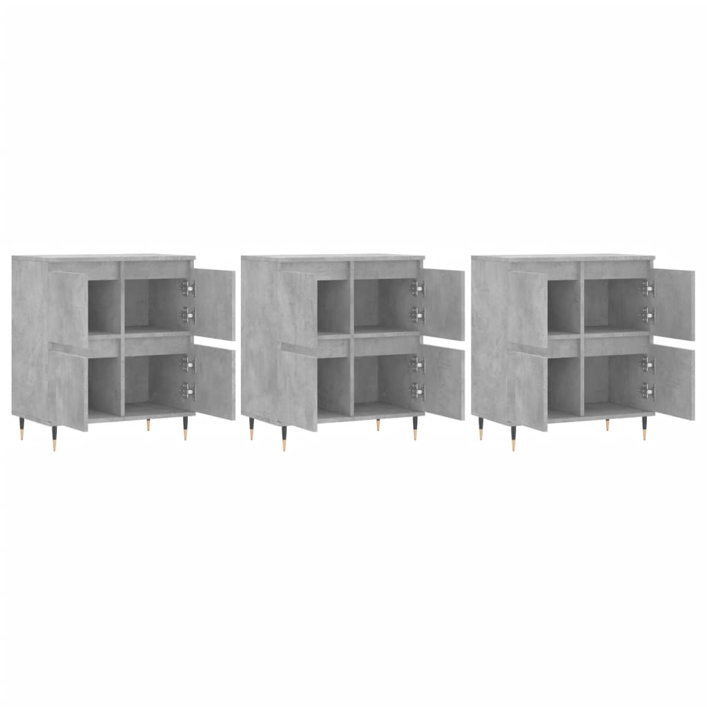 Sideboards, 3 pcs, concrete grey, engineered wood