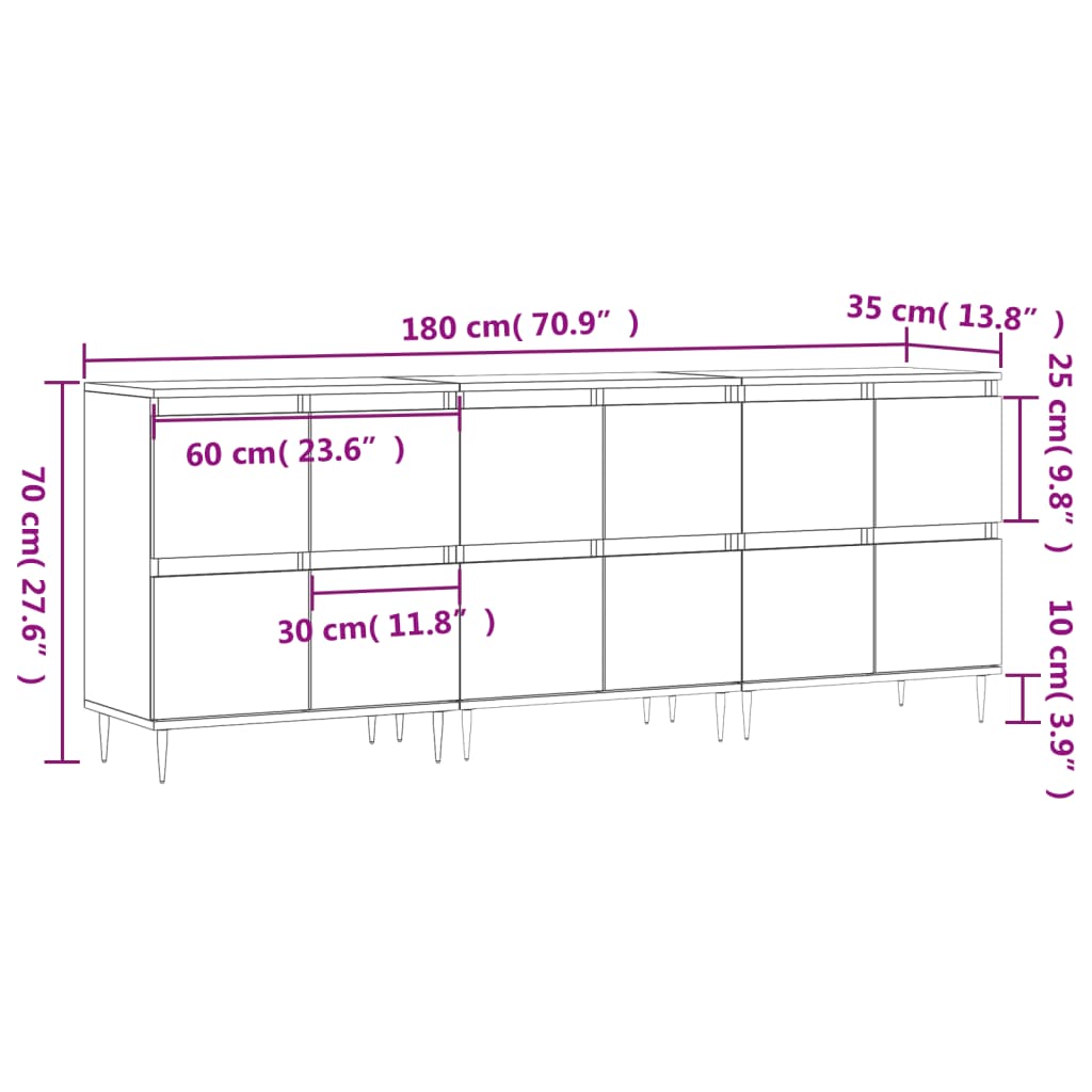 Sideboards, 3 pcs, concrete grey, engineered wood