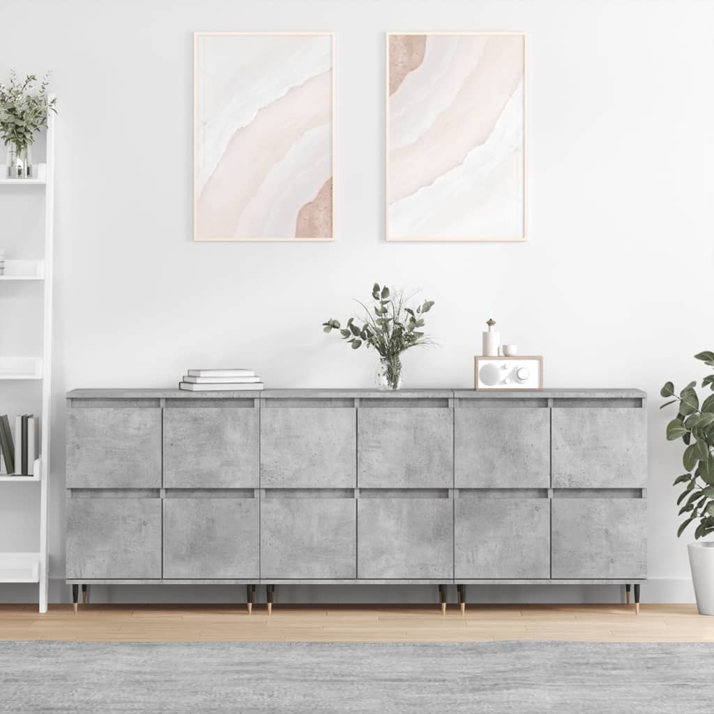 Sideboards, 3 pcs, concrete grey, engineered wood