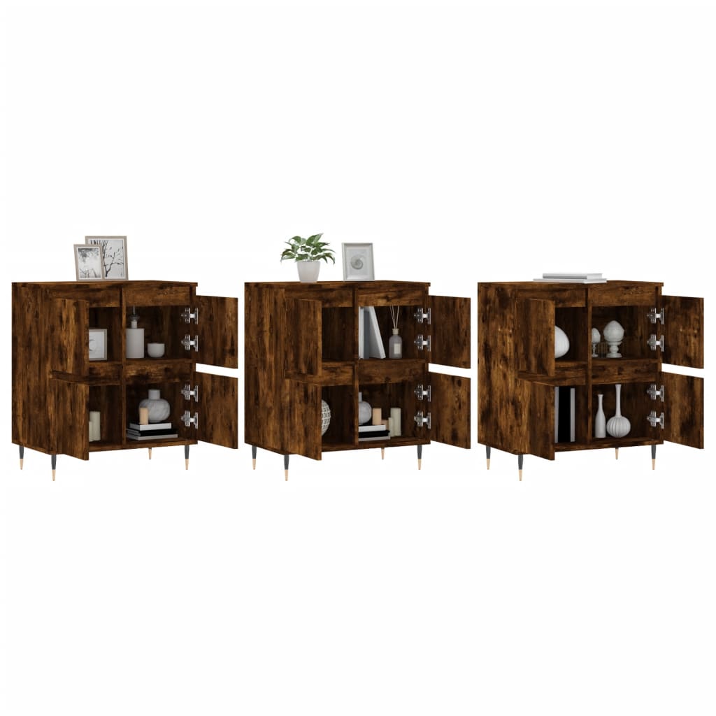 Side cabinets, 3 pcs., smoky oak, engineered wood