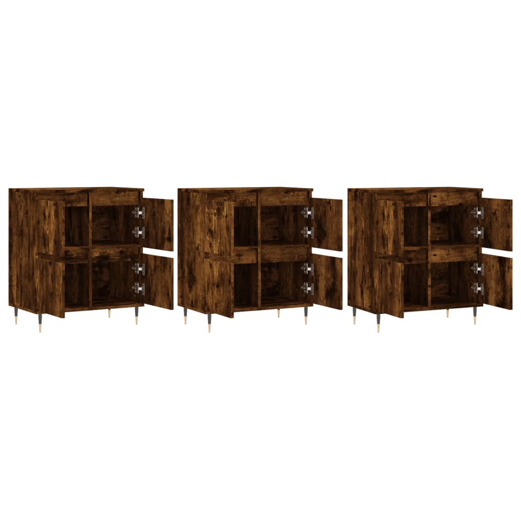 Side cabinets, 3 pcs., smoky oak, engineered wood