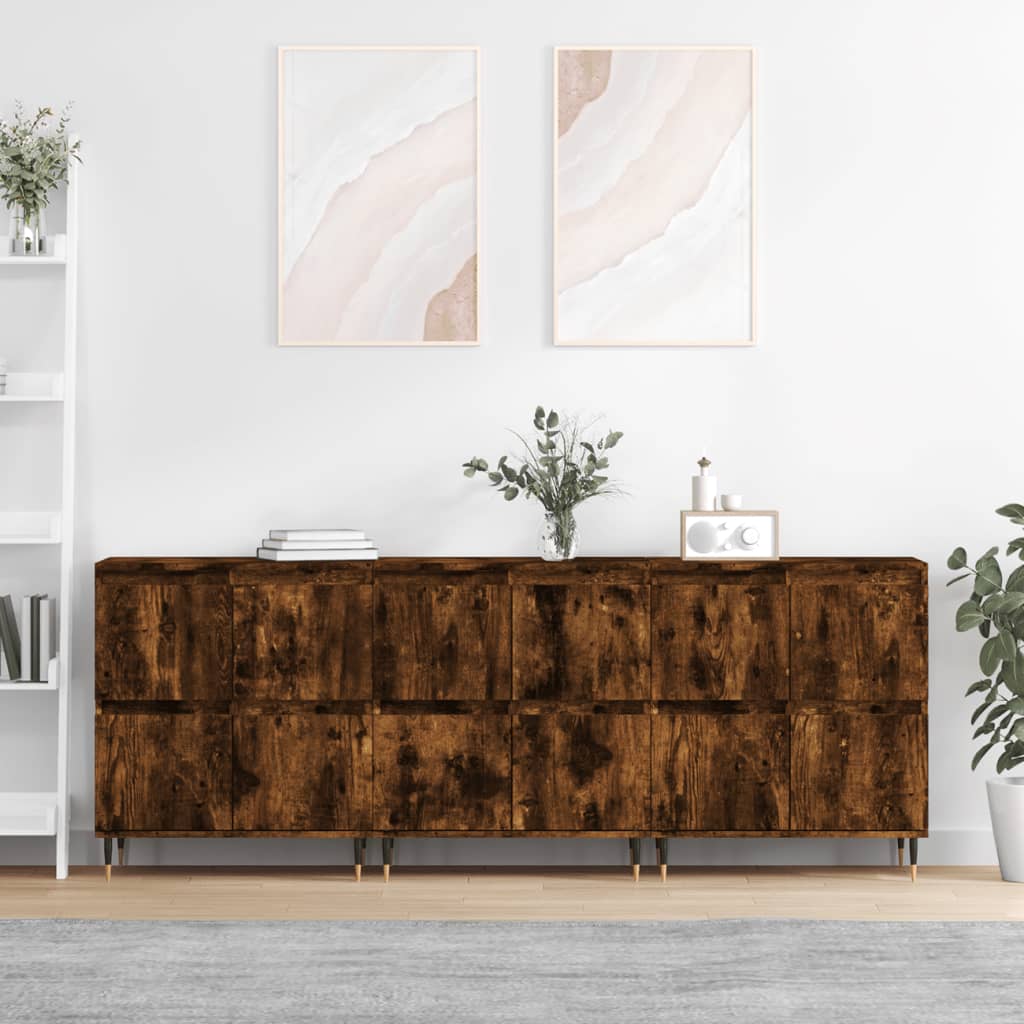 Side cabinets, 3 pcs., smoky oak, engineered wood