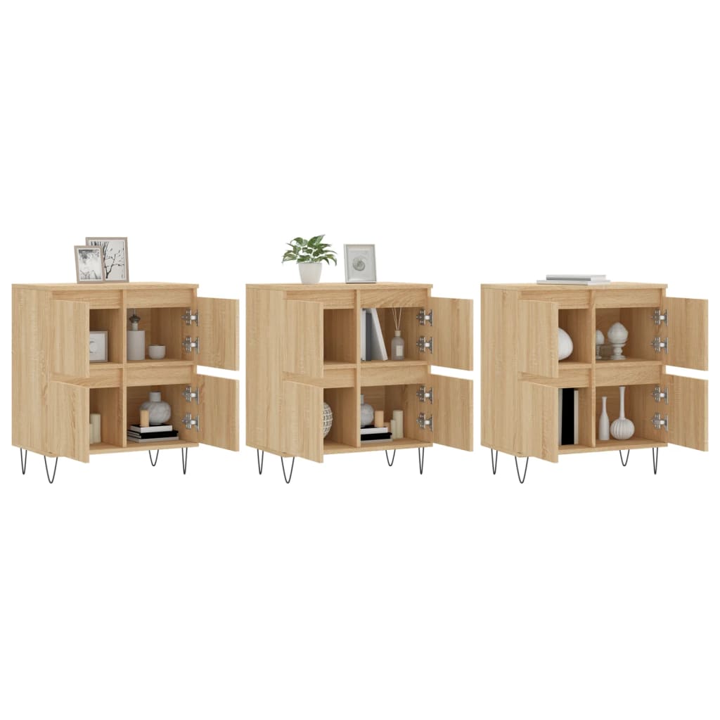 Side cabinets, 3 pcs., smoky oak, engineered wood