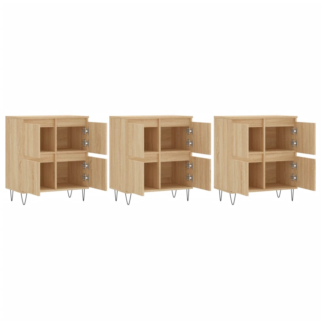 Side cabinets, 3 pcs., smoky oak, engineered wood