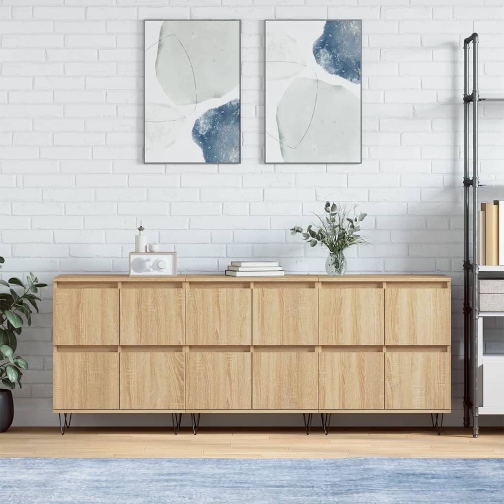 Side cabinets, 3 pcs., smoky oak, engineered wood