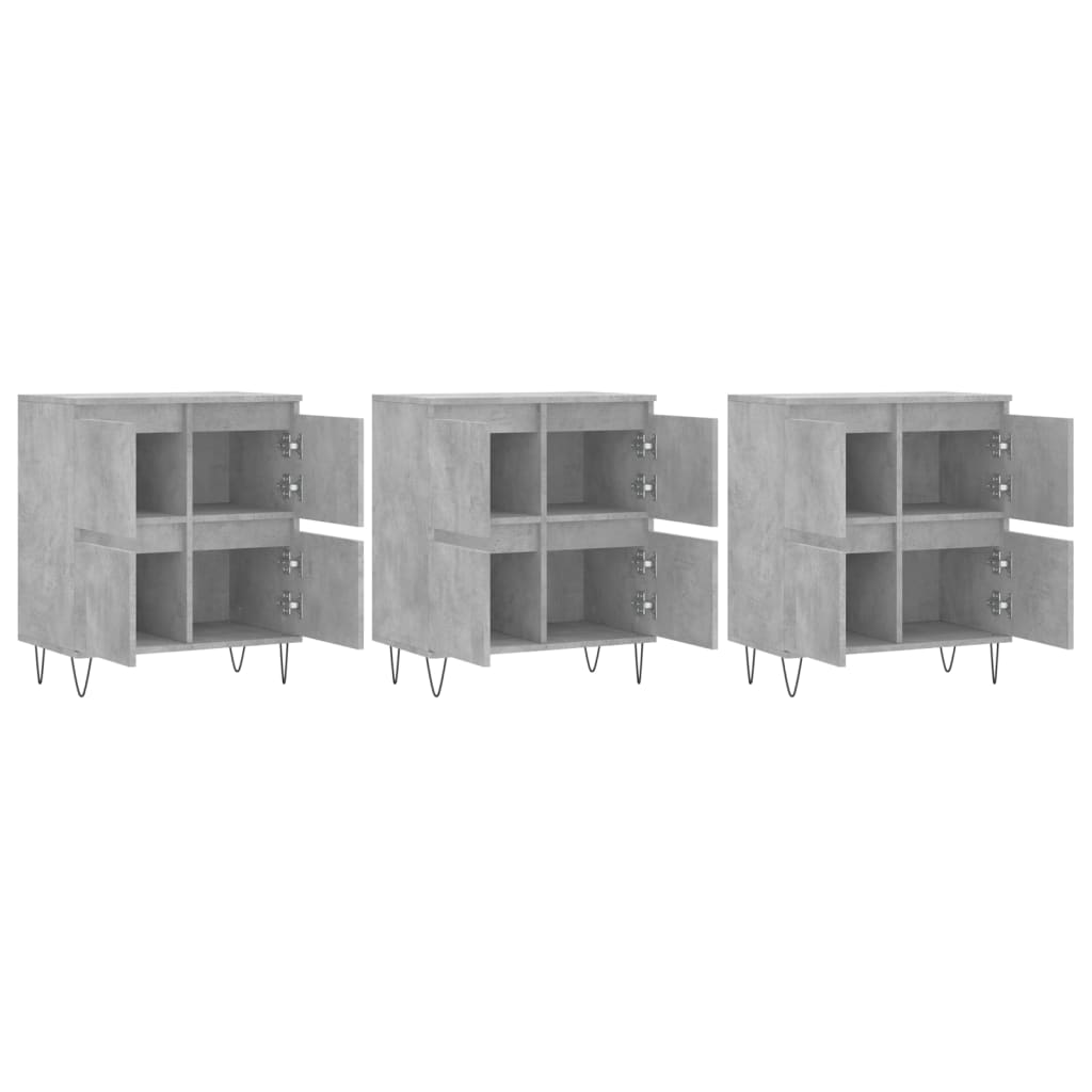 Sideboards, 3 pcs, concrete grey, engineered wood