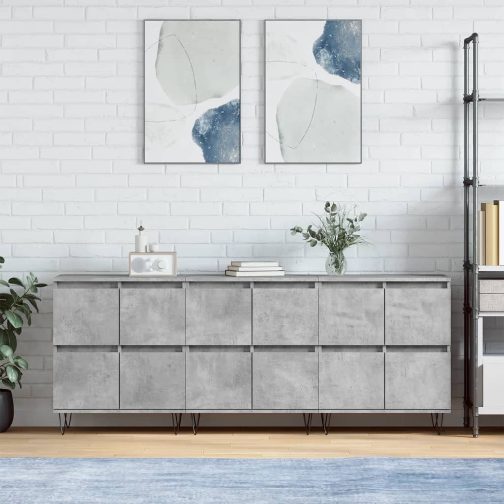 Sideboards, 3 pcs, concrete grey, engineered wood