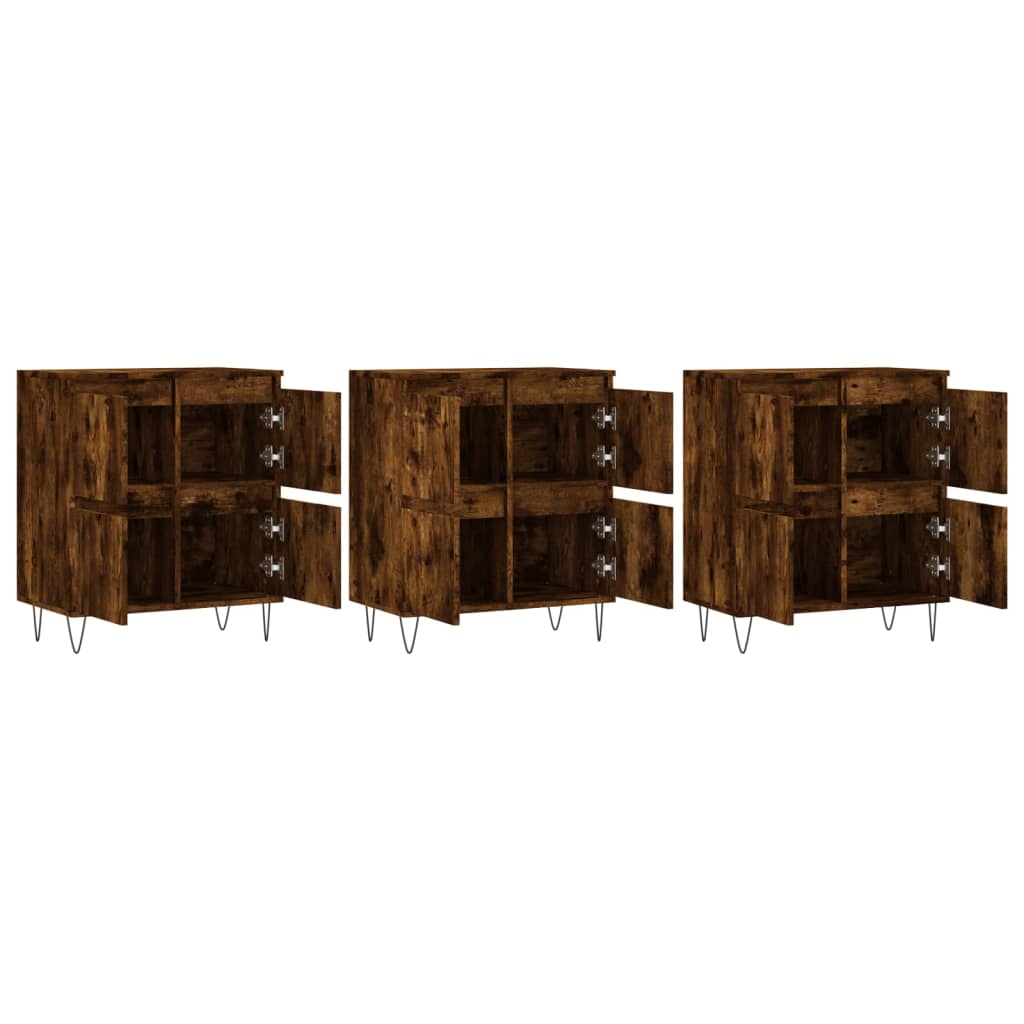 Sideboards, 3 pcs, smoky oak, engineered wood