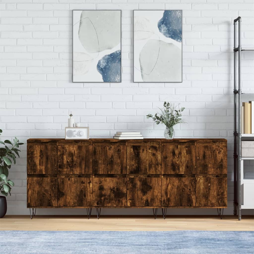 Sideboards, 3 pcs, smoky oak, engineered wood