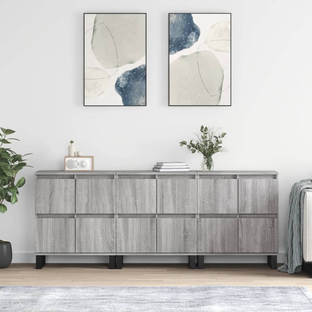 Sideboards, 3 pcs., grey oak, engineered wood