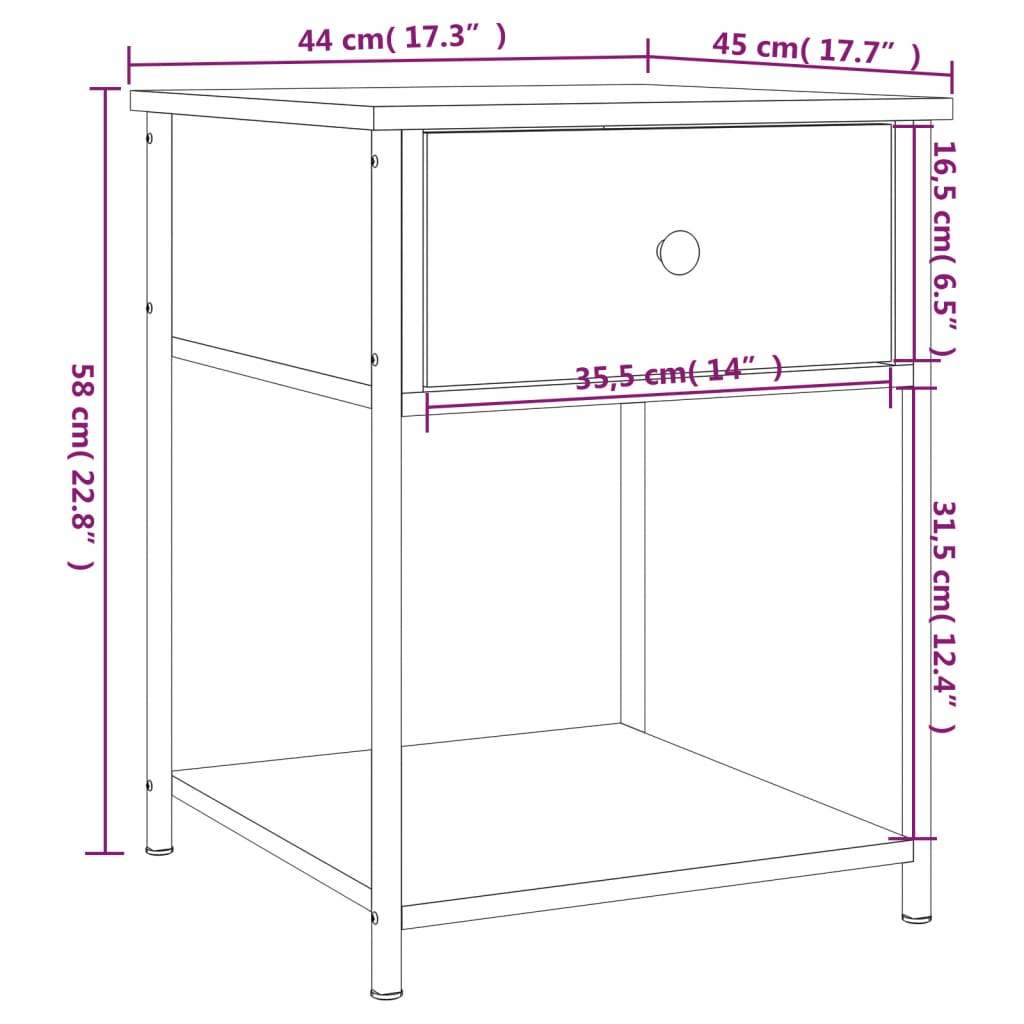Nightstand, brown oak, 44x45x58cm, engineered wood