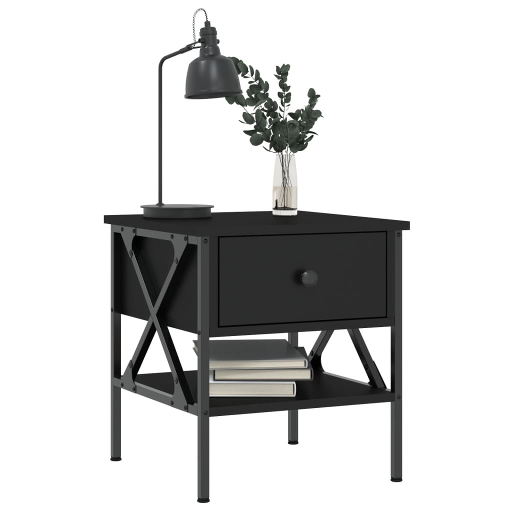 Nightstand, black, 40x42x45cm, engineered wood