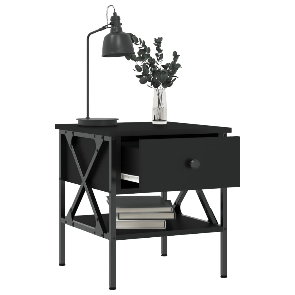 Nightstand, black, 40x42x45cm, engineered wood