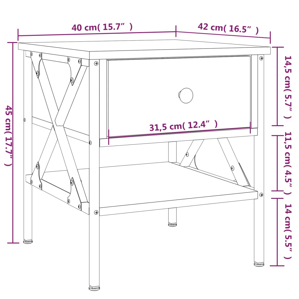 Nightstand, black, 40x42x45cm, engineered wood