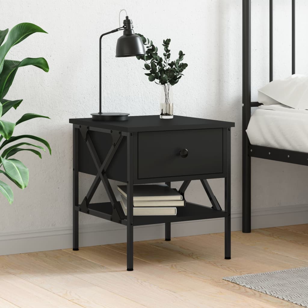 Nightstand, black, 40x42x45cm, engineered wood