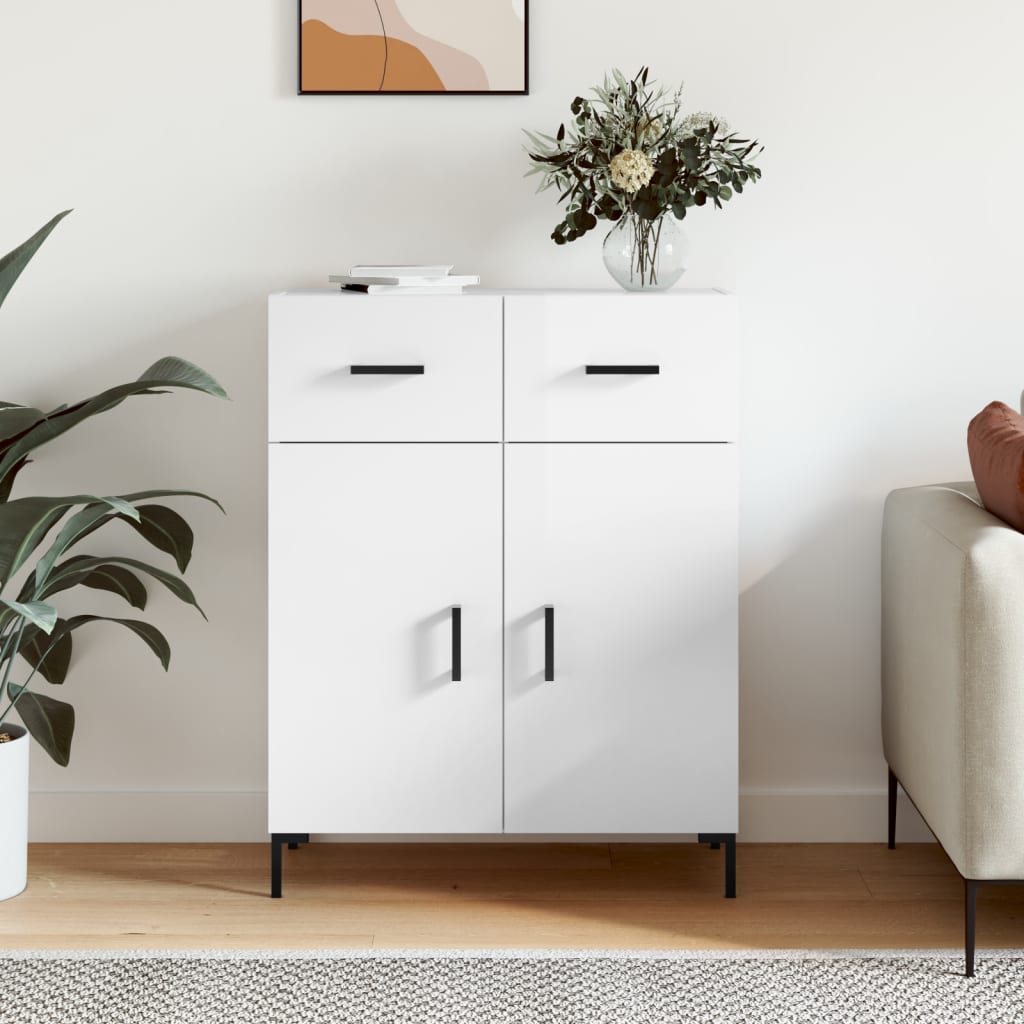Sideboard, white, 69.5x34x90cm, engineered wood, high gloss