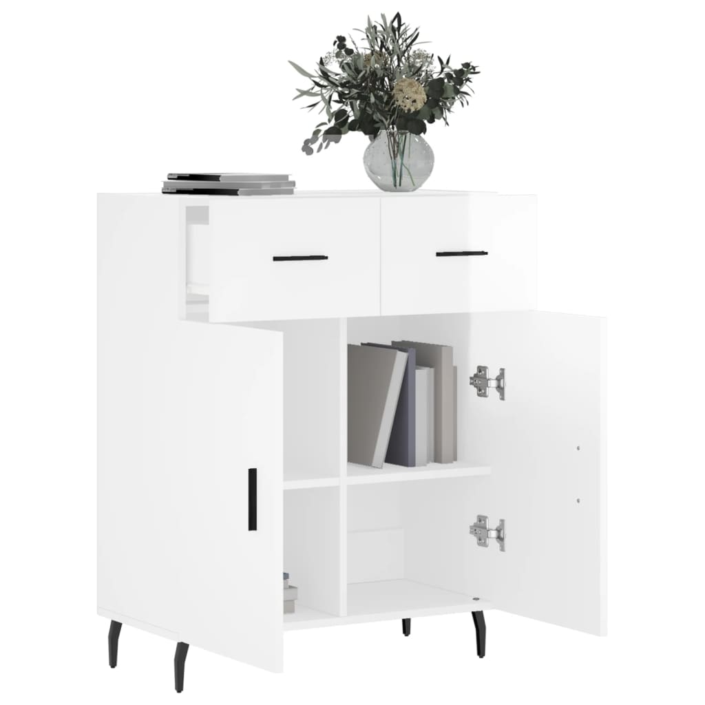 Sideboard, white, 69.5x34x90cm, engineered wood, high gloss
