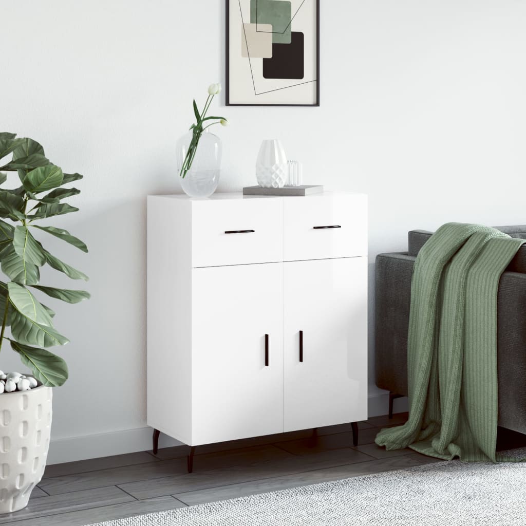 Sideboard, white, 69.5x34x90cm, engineered wood, high gloss