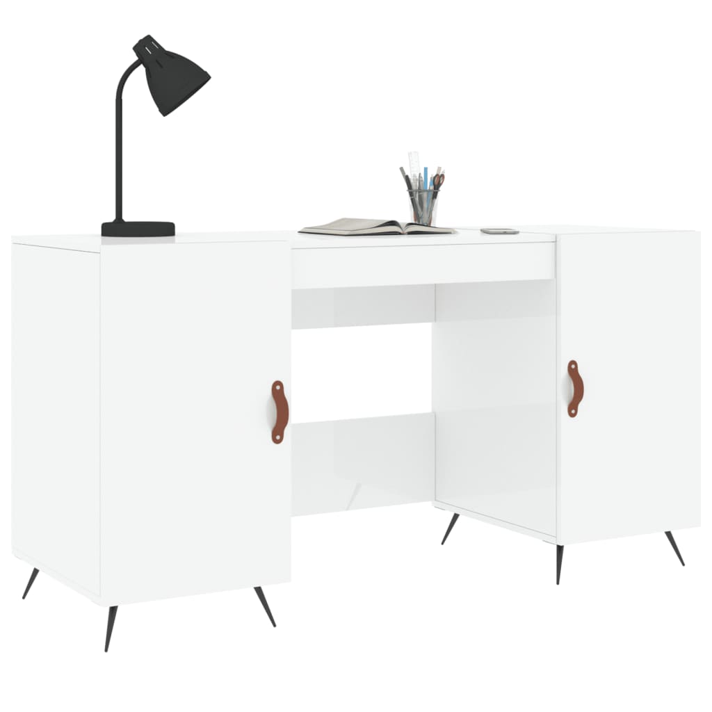 Desk, white, 140x50x75cm, wood, glossy