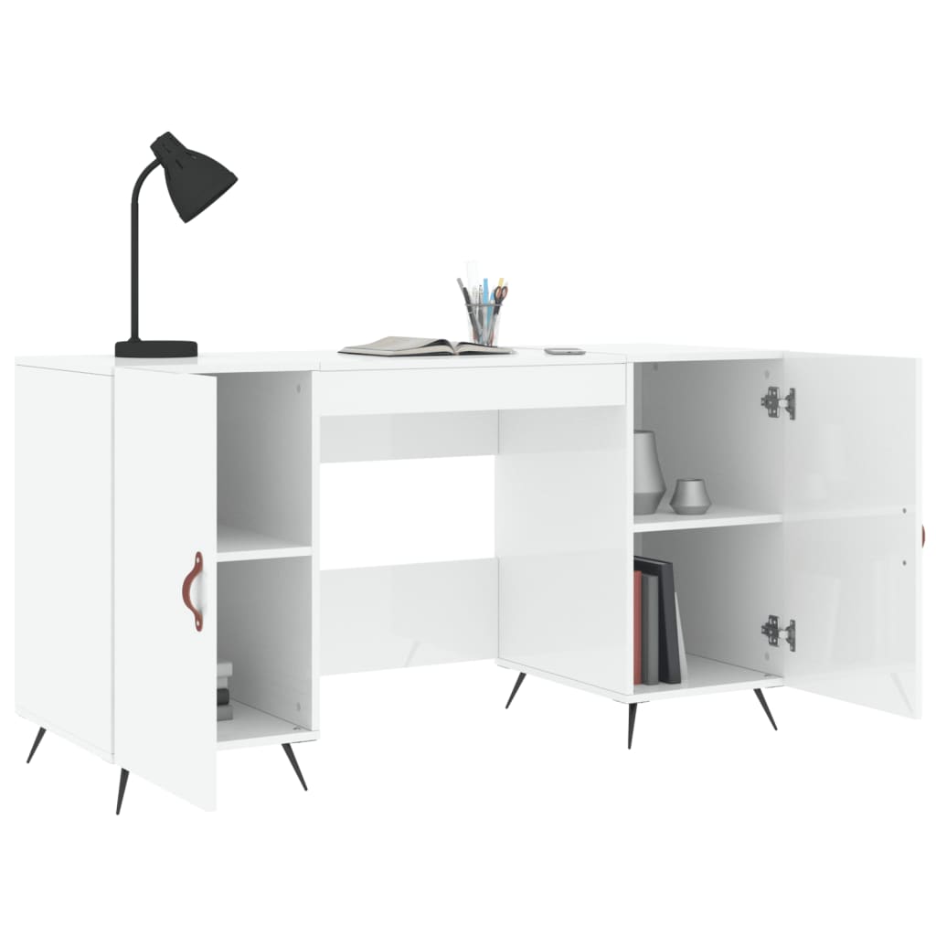 Desk, white, 140x50x75cm, wood, glossy