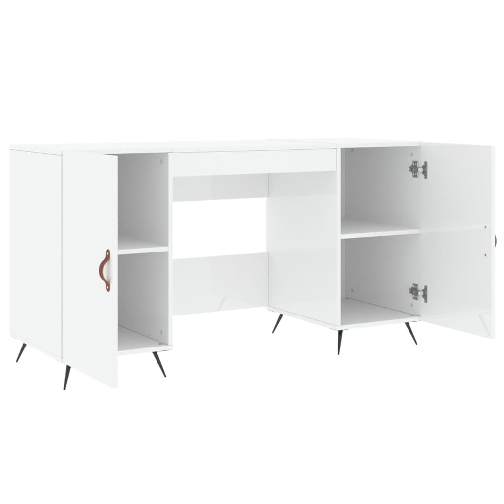 Desk, white, 140x50x75cm, wood, glossy