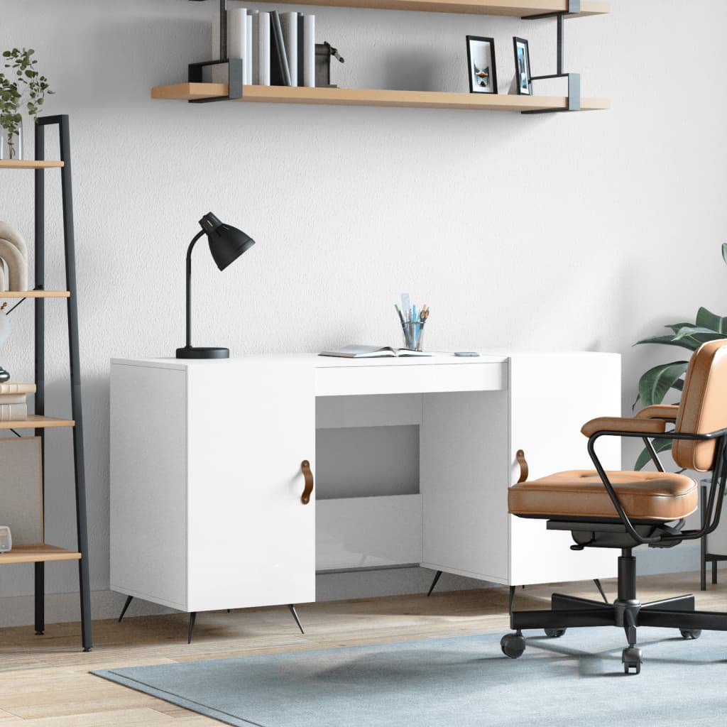 Desk, white, 140x50x75cm, wood, glossy