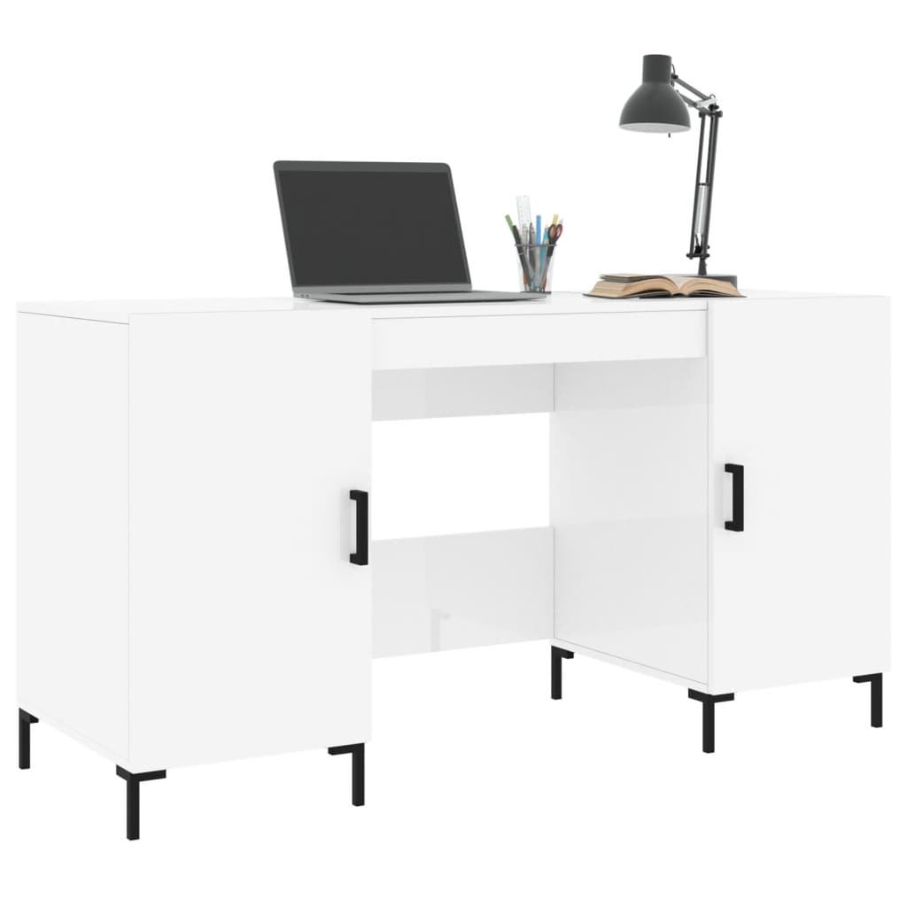 Desk, white, 140x50x75cm, wood, glossy