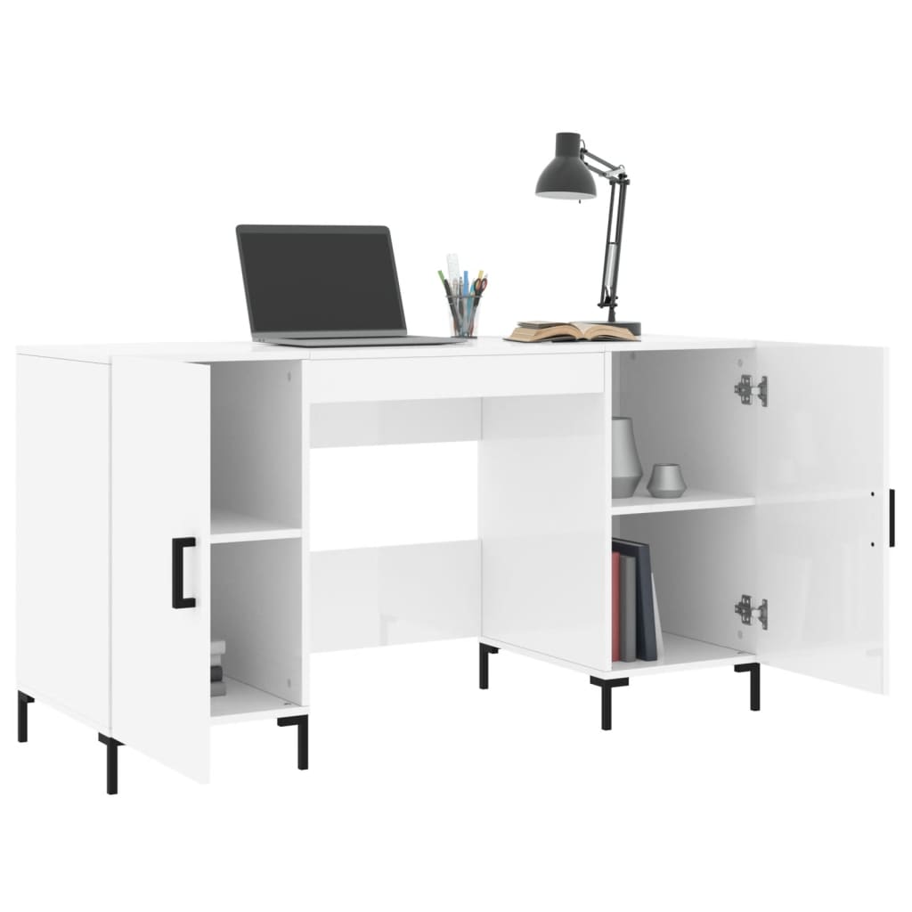 Desk, white, 140x50x75cm, wood, glossy
