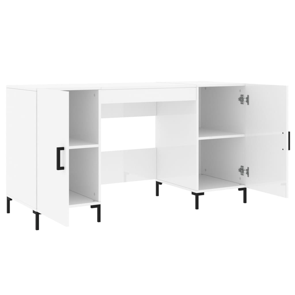 Desk, white, 140x50x75cm, wood, glossy