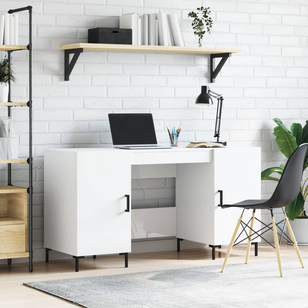 Desk, white, 140x50x75cm, wood, glossy