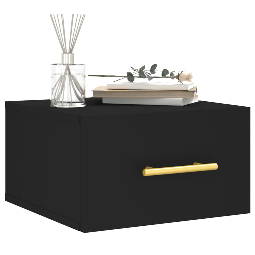 Wall-mounted nightstand, black, 35x35x20cm