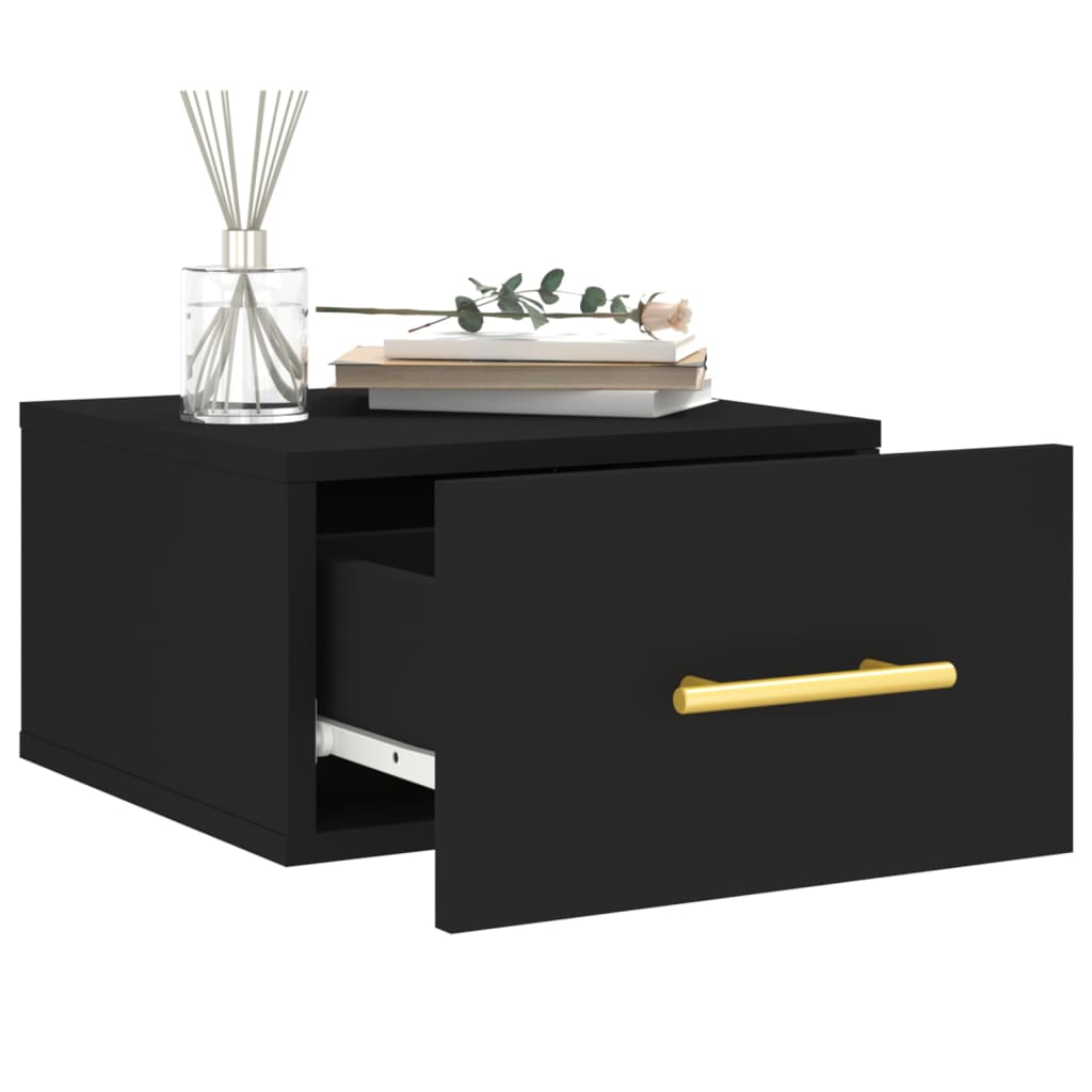Wall-mounted nightstand, black, 35x35x20cm