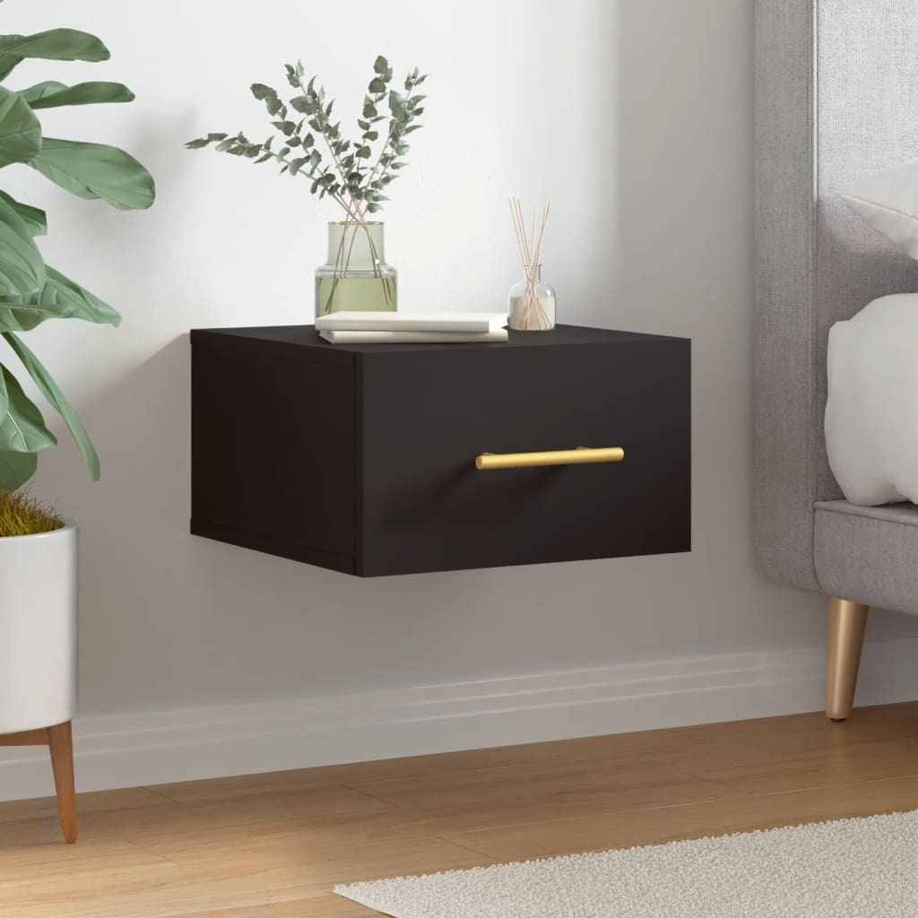 Wall-mounted nightstand, black, 35x35x20cm