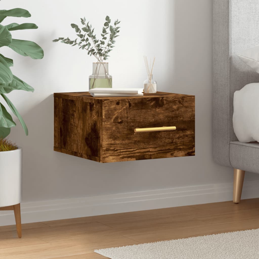 Wall-mounted bedside table, smoked, 35x35x20cm